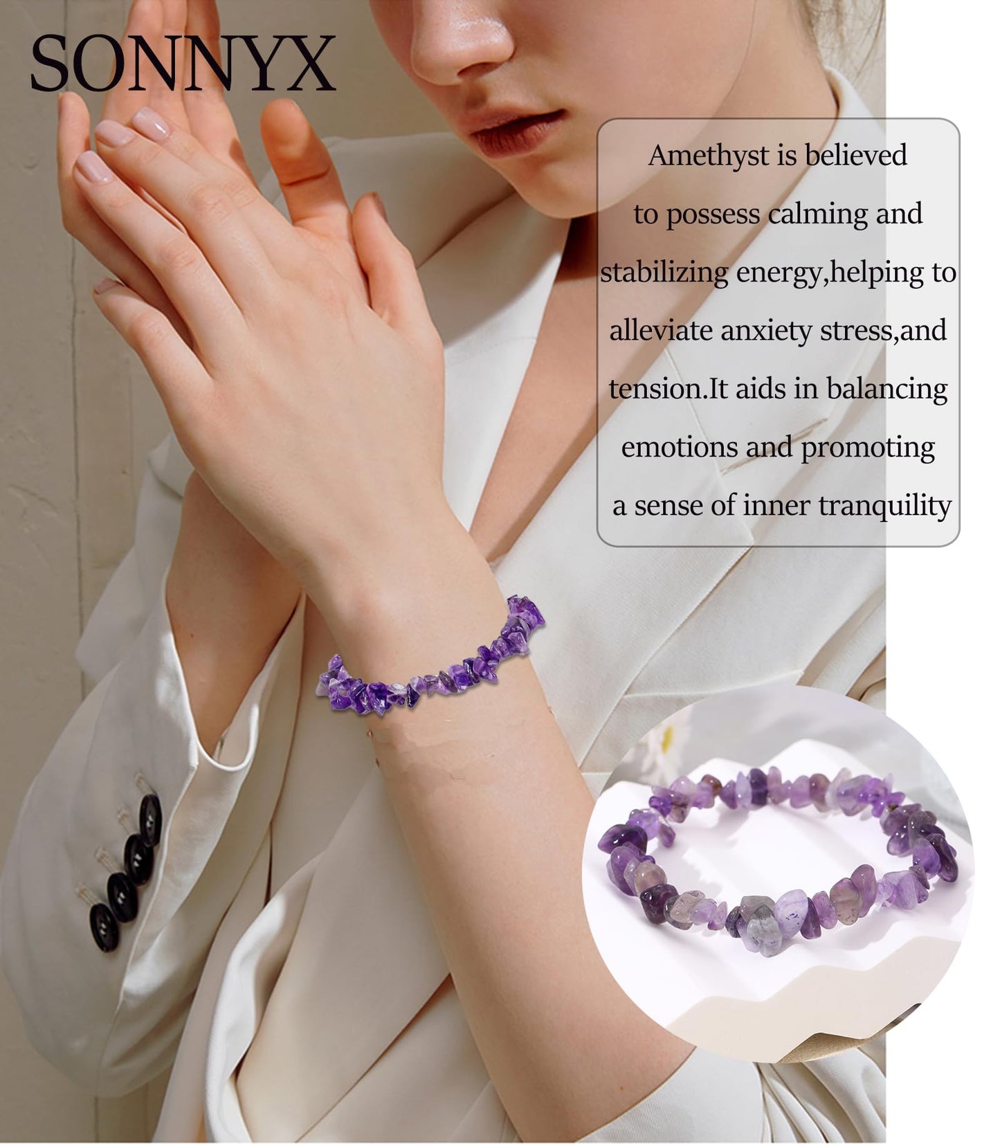 SONNYX 12 PCS Crystals Chip Bracelets Set for Women Natural Gemstone Bracelets Colorful Gravel Bead Bracelets Irregular Chips Beads Bracelet Reiki Stretch Beaded Bracelets Jewelry