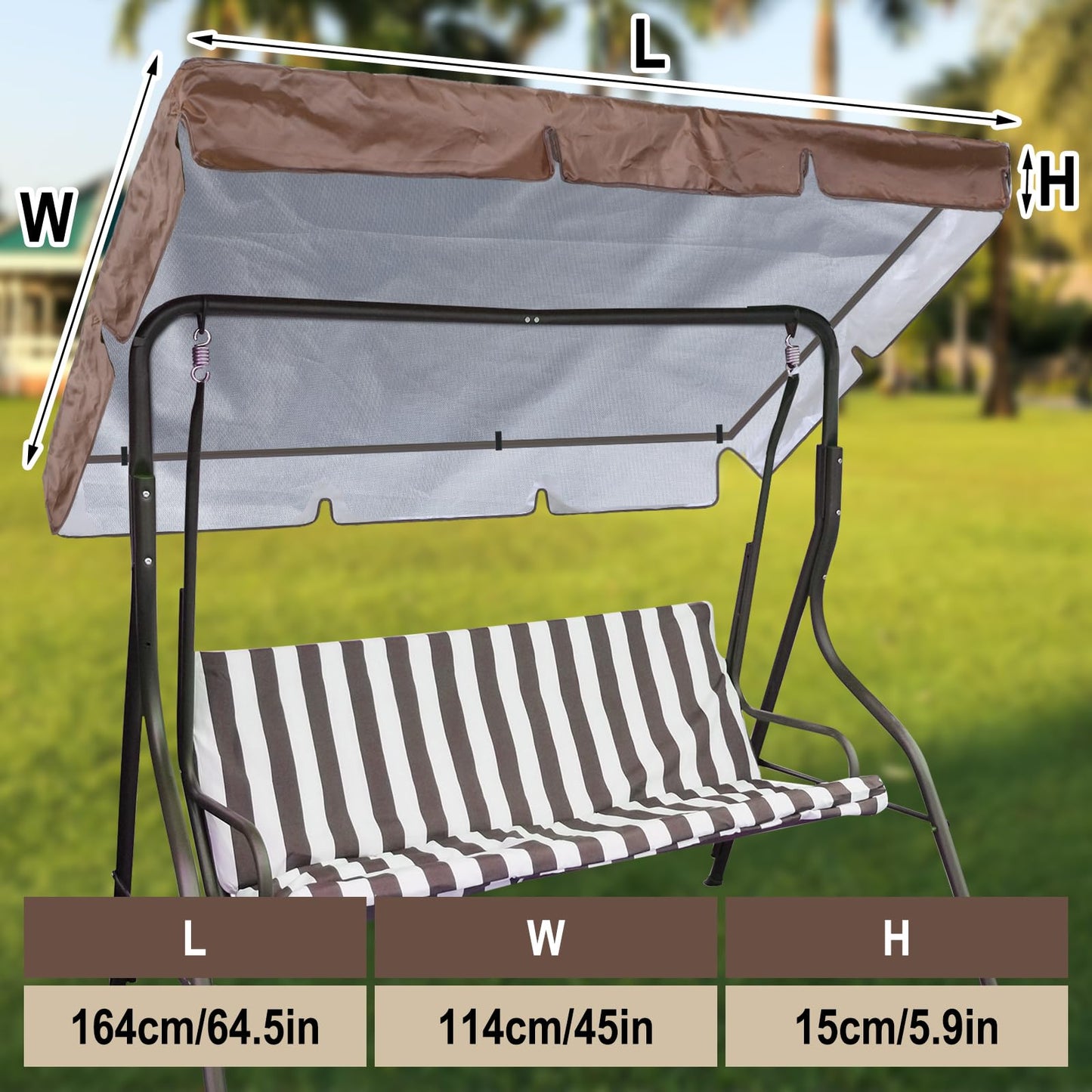 GliCraft LED Lighted Patio Swing Canopy Replacement Top Waterproof LED Porch Swing Canopy Cover 2-3 Seat Shade Awning Covers for Garden Outdoor Yard Park(65 x 45 Inch,Brown)