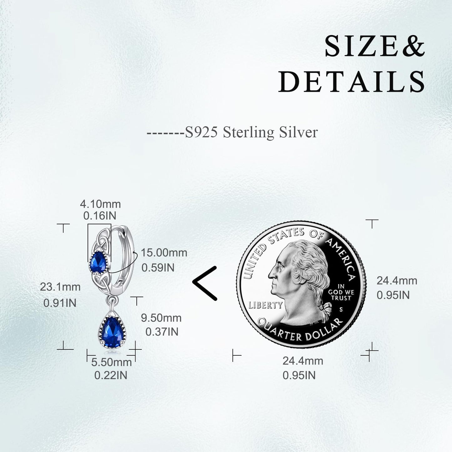 925 Sterling Silver Sapphire Celtic Hoop Earrings Dangle Drop Irish Earrings Huggie September Birthstone Jewelry Birthday Gifts for Women (Sapphire Celtic Hoop)
