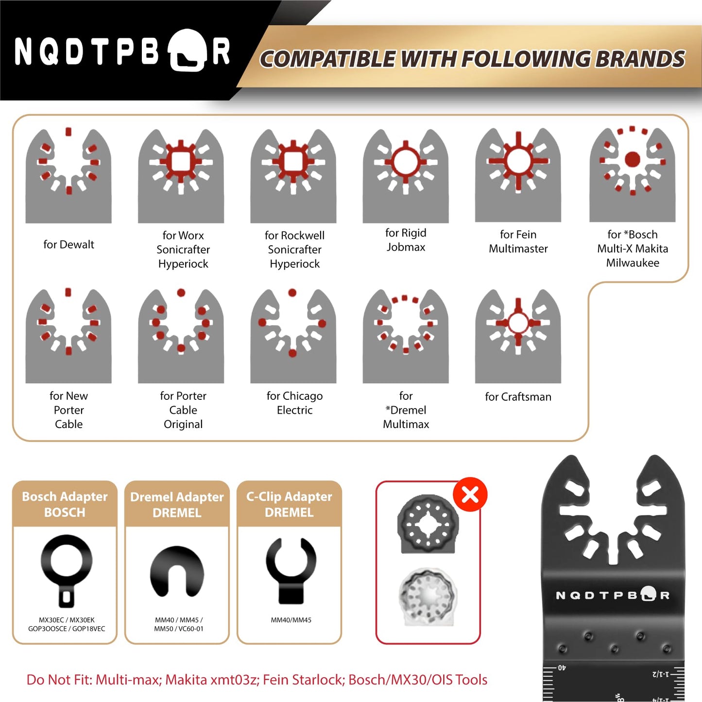 54 PCS Oscillating Saw Blades Professional Universal Wood Multitool Blades Titanium Oscillating Tool Blade for Metal Nails, Wood and Plastic Multi Tool Blades Kits (54PCS)