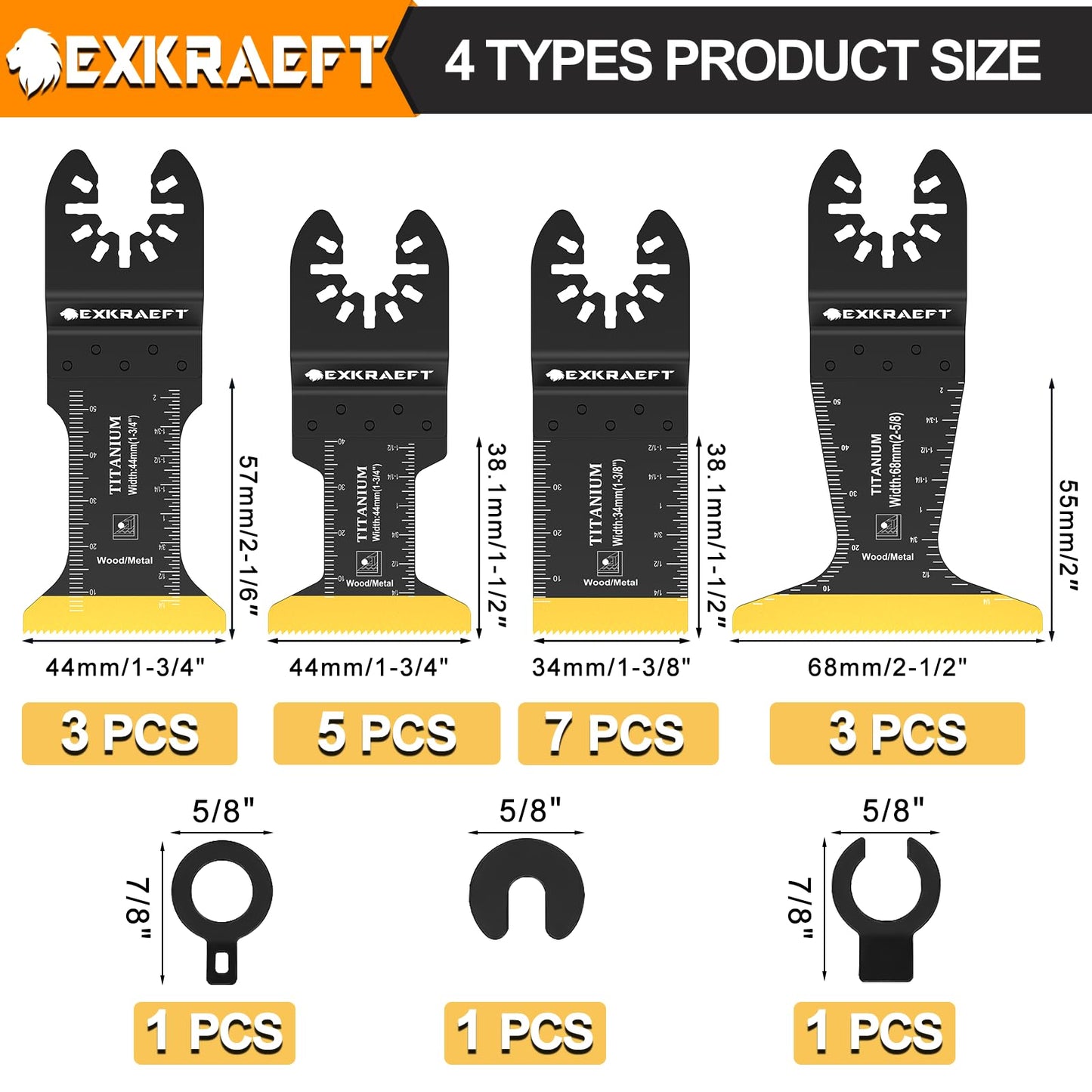 EXKRAEFT 18 PCS Titanium Oscillating Tool Blade, Professional Universal Multitool Blades for Wood Plastic Metal, Multi Tool Blades Kits Fit Dewalt Milwaukee Ryobi Rockwell Fein