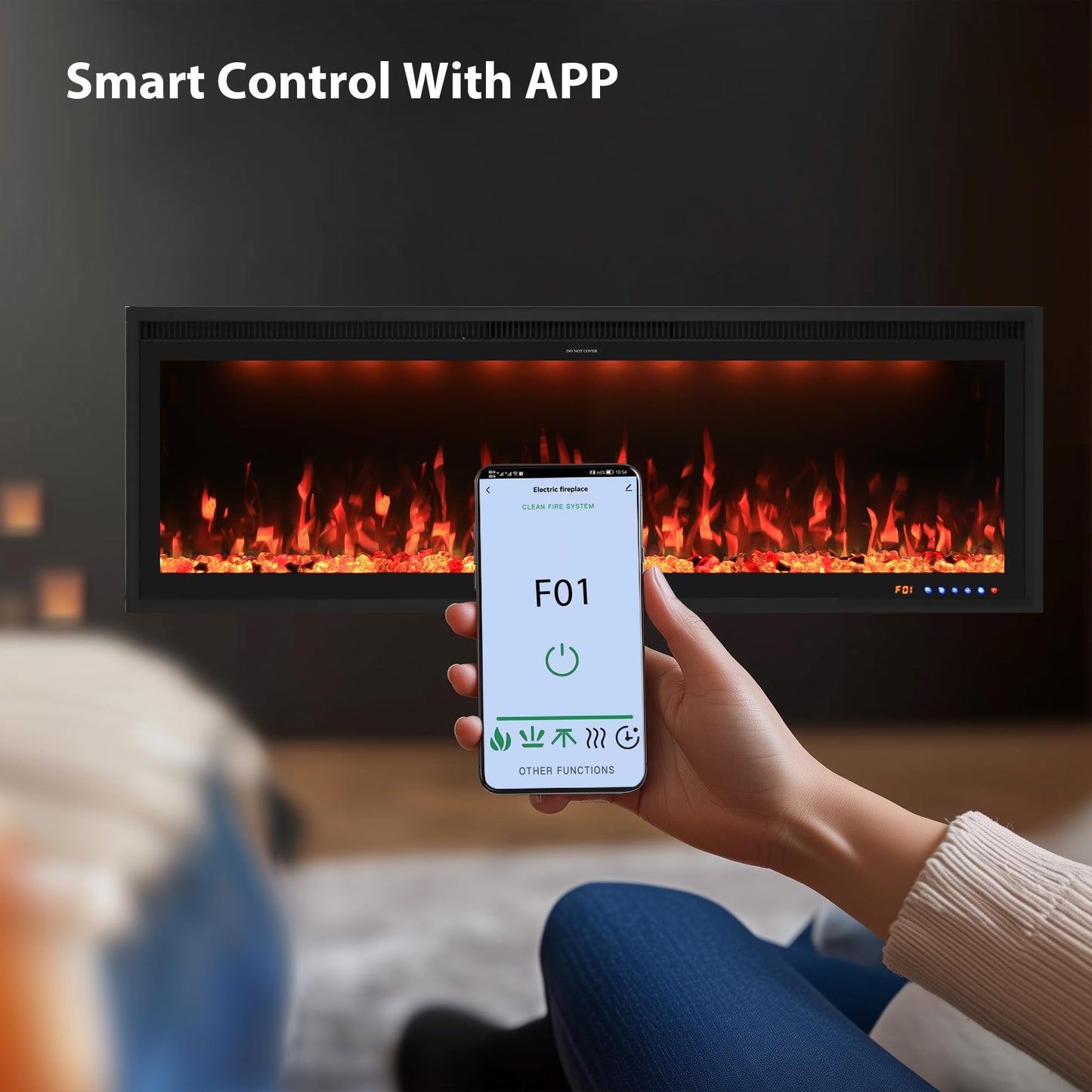 Valuxhome 42 inch Electric Fireplace Heater with App & Remote Control, Recessed and Wall Mounted Electric Fireplace, 1-9H Timer, 13 * 13 * 13 Color Combinations, Screen Touch, 1500/750W