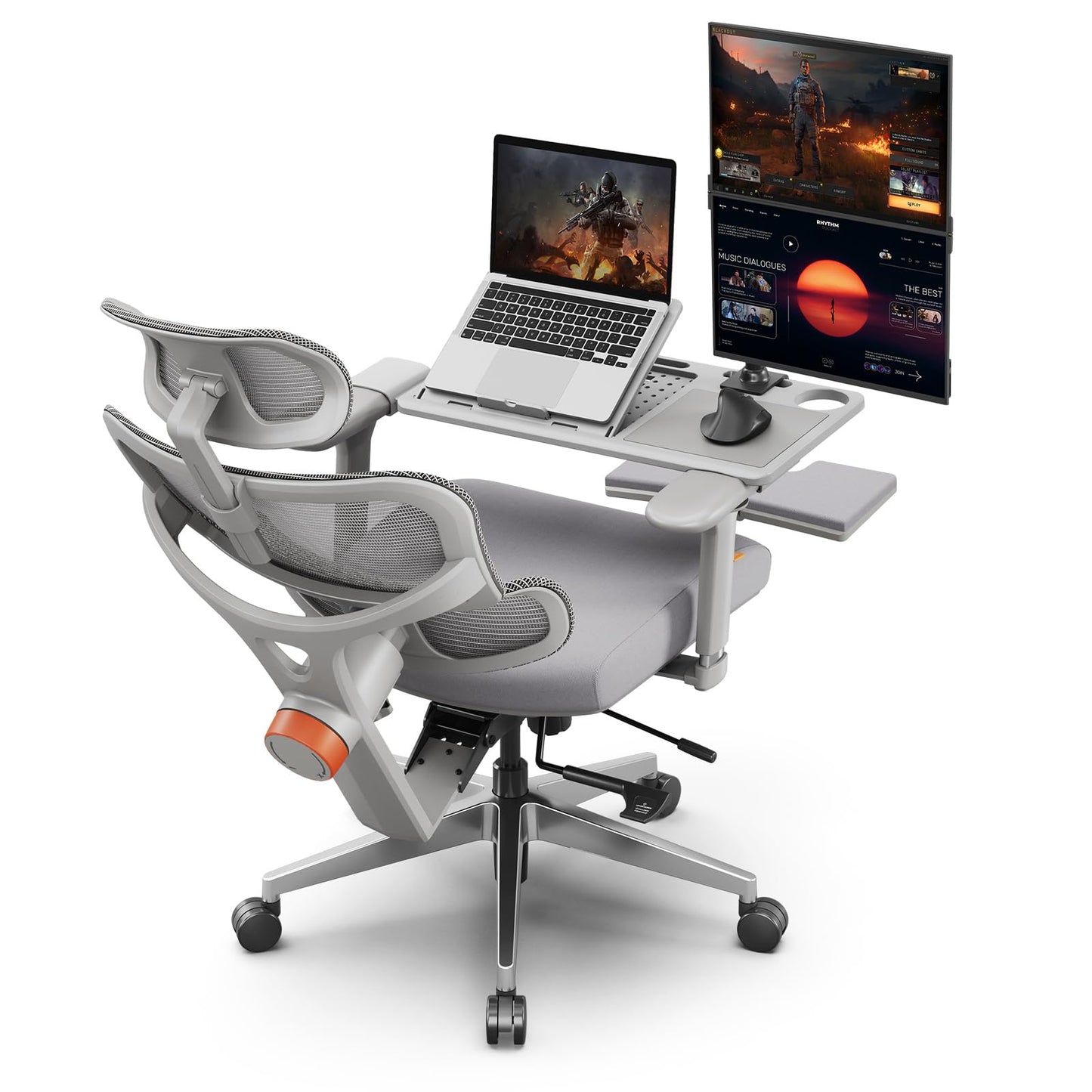 Newtral Office Chair Ergonomic - Home Office Desk Chair, Big and Tall Office Chair, Auto-Following Lumbar Support for Back Pain, Adjustable Seat Depth and Height (with Footrest + Laptop Tray, Gray)