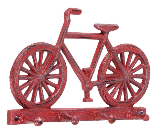 Abbott Collection Cast Iron Bicycle Quadruple Wall Hook, Antique Red (8" L)