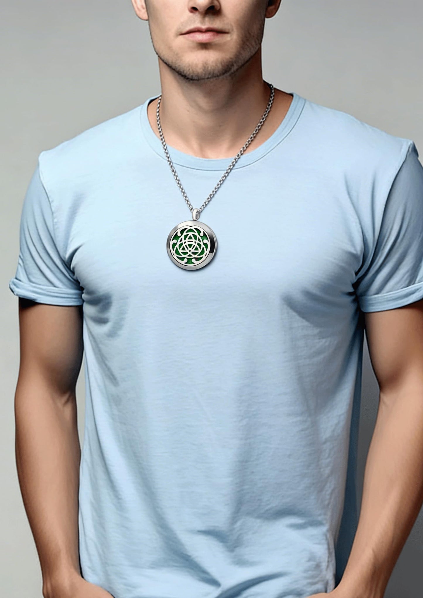 Popeoiuh Premium Aromatherapy Essential Oil Diffuser Necklace,Celtic Tribal Totem Locket Pendant with 8 Pads + 24" Chain - 316L Stainless Steel Jewelry Gift for Birthday Christmas