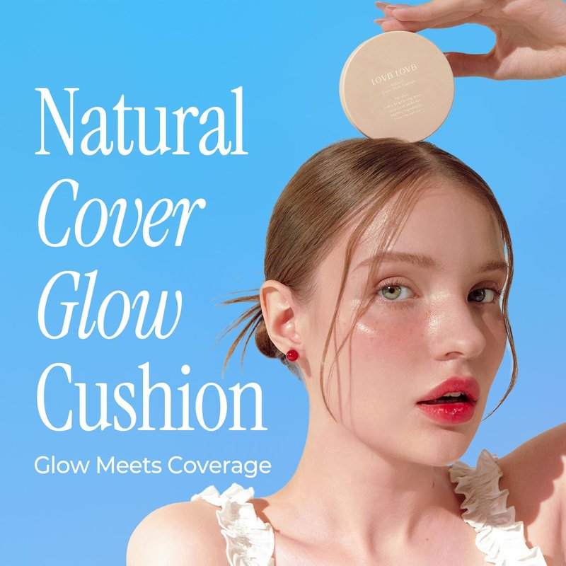 LOVB LOVB Cushion Foundation 0.42 Oz (23N Natural Beige) + System Fitting Puff 5EA | Long-Lasting Buildable Coverage | Korean Cushion Makeup | Face Makeup Tool for Liquid Foundation