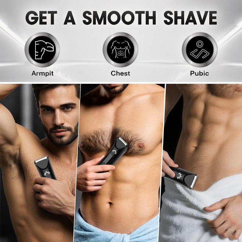 Suttik Manscape Body & Pubic Hair Trimmer for Men, Groin & Ball Trimmer Men, Electric Razor Mens Grooming Kit, Body Groomer Ball Shaver for Smooth Wet/Dry Shaving, Led Light