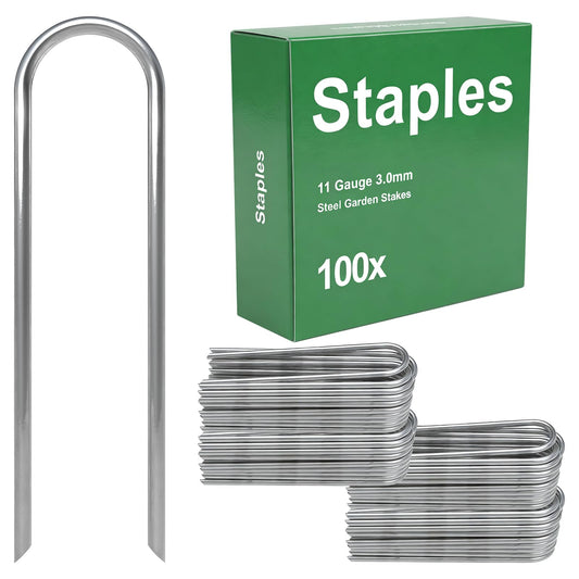 AAGUT Garden Staples 6 Inch Galvanized 100 Pack Round-Top Drip Hose Stakes Irrigation Hooks Heavy Duty 11 Gauge Lawn U Pins Sod Nails for Landscape Fabric, Soaker Hose, Chicken Wire, Dog Fence