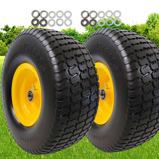 15x6.00-6 Lawn Mower Tires Flat Free,15x6x6 Tire and Wheel, 3" Centered Hub, 3/4" & 5/8" Bearings and 1" bushings, 500lbs Capacity, Compatible with Riding Mowers, Lawn Tractor Tire (2 Pack)