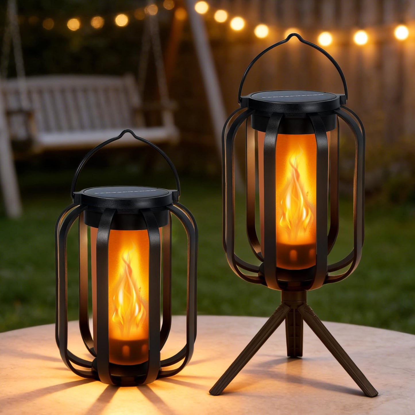 Solar Lanterns Outdoor Lights, 2 Pack Hanging Lantern with Flickering Flame, Hanging Lantern Decorative for Outside,Solar Powered Lanterns for Yard Patio Path Tree Garden Decor