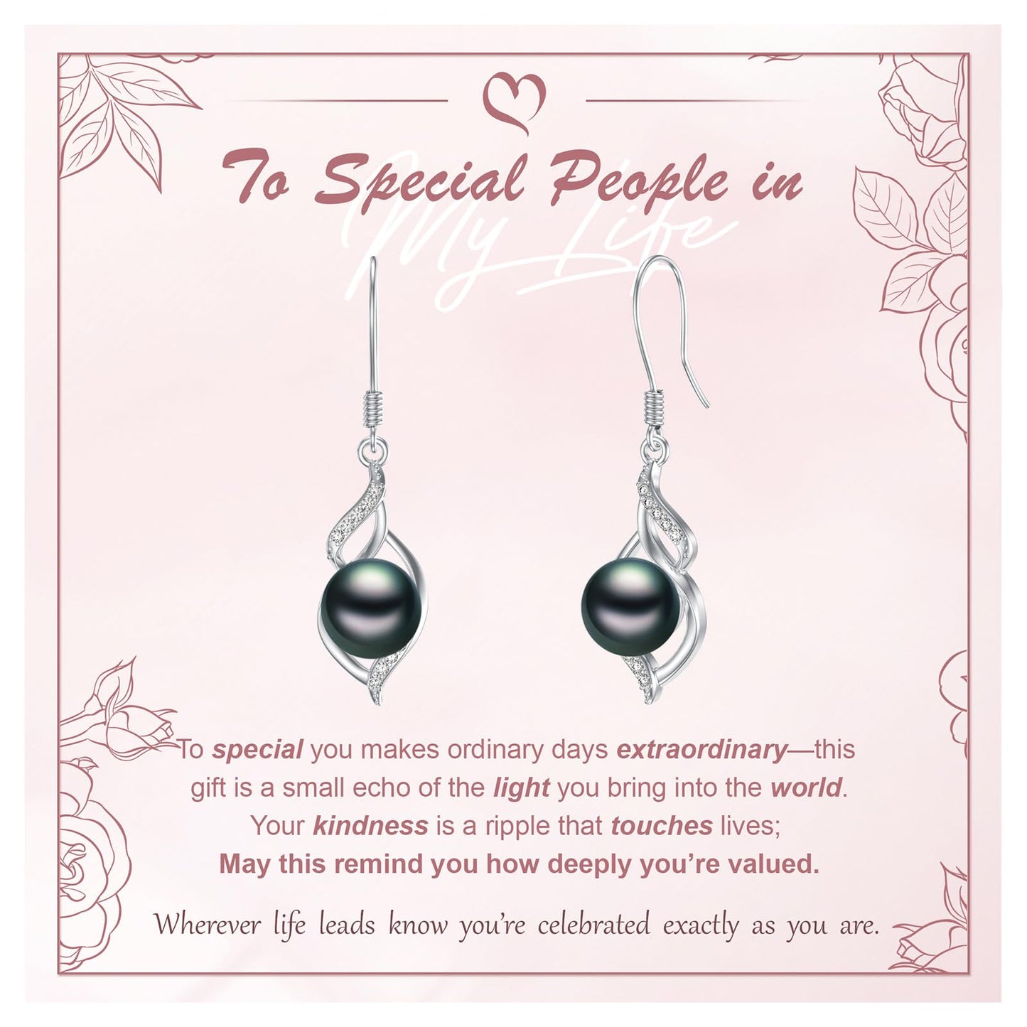 KANNSOAR 7MM Tahitian Black Pearl Dangle Drop Earrings, 18K White Gold Plated Sterling Silver Everyday Earrings for Women Wife Girlfriend Hypoallergenic Jewelry Gift for Anniversary Birthday Christmas