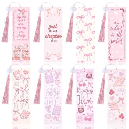 8 Pieces Christian Bible Verse Diamond Art Bookmarks 5d Christian Beaded Bookmark Acrylic Tassel Bookmark for DIY Making Beginners Kids Adults Arts Craft Supplies (Pink Bow-1)