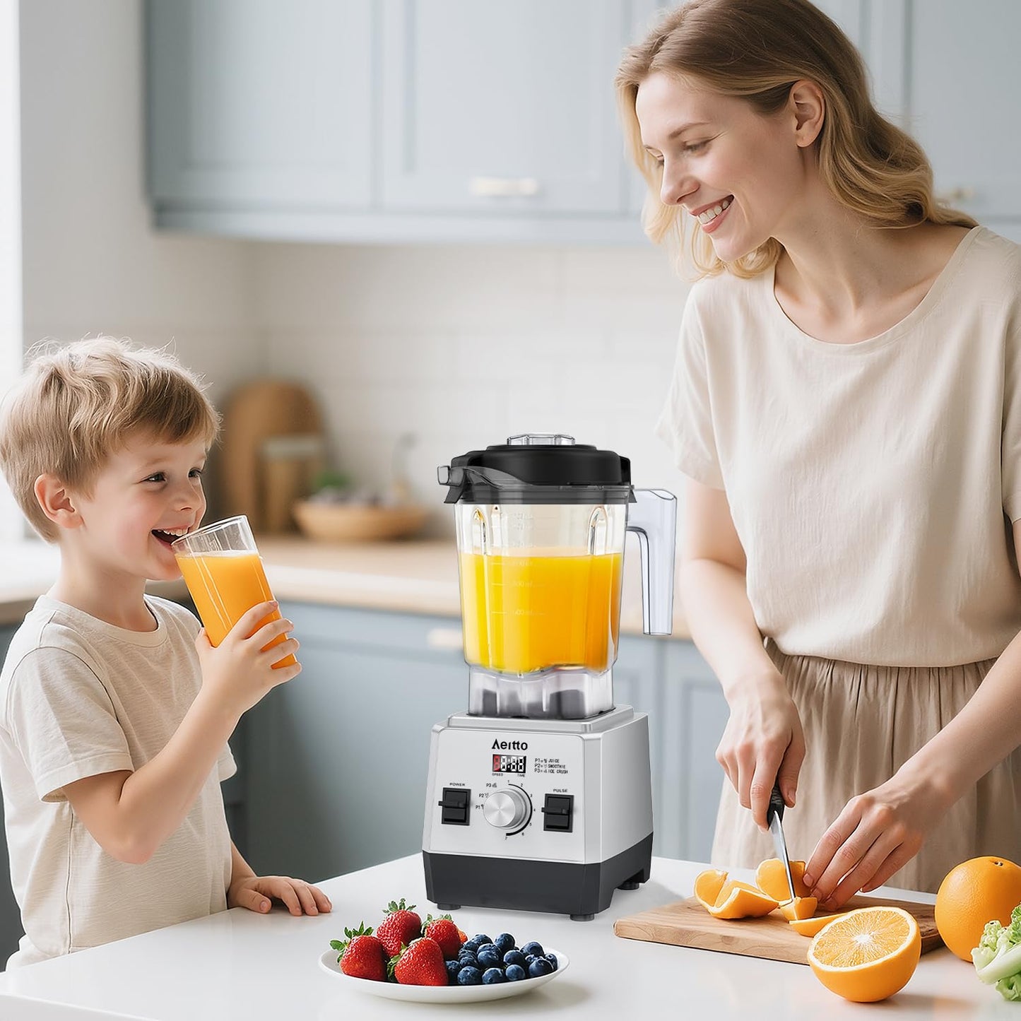 Aeitto Blenders for Kitchen with 68Oz. Large Capacity, 1800W Max Power Smoothie Blender, 3 Preset Programs & 7 Speeds, Professional Countertop Blender for Smoothies, Ice Crush, Frozen Drinks, Silver