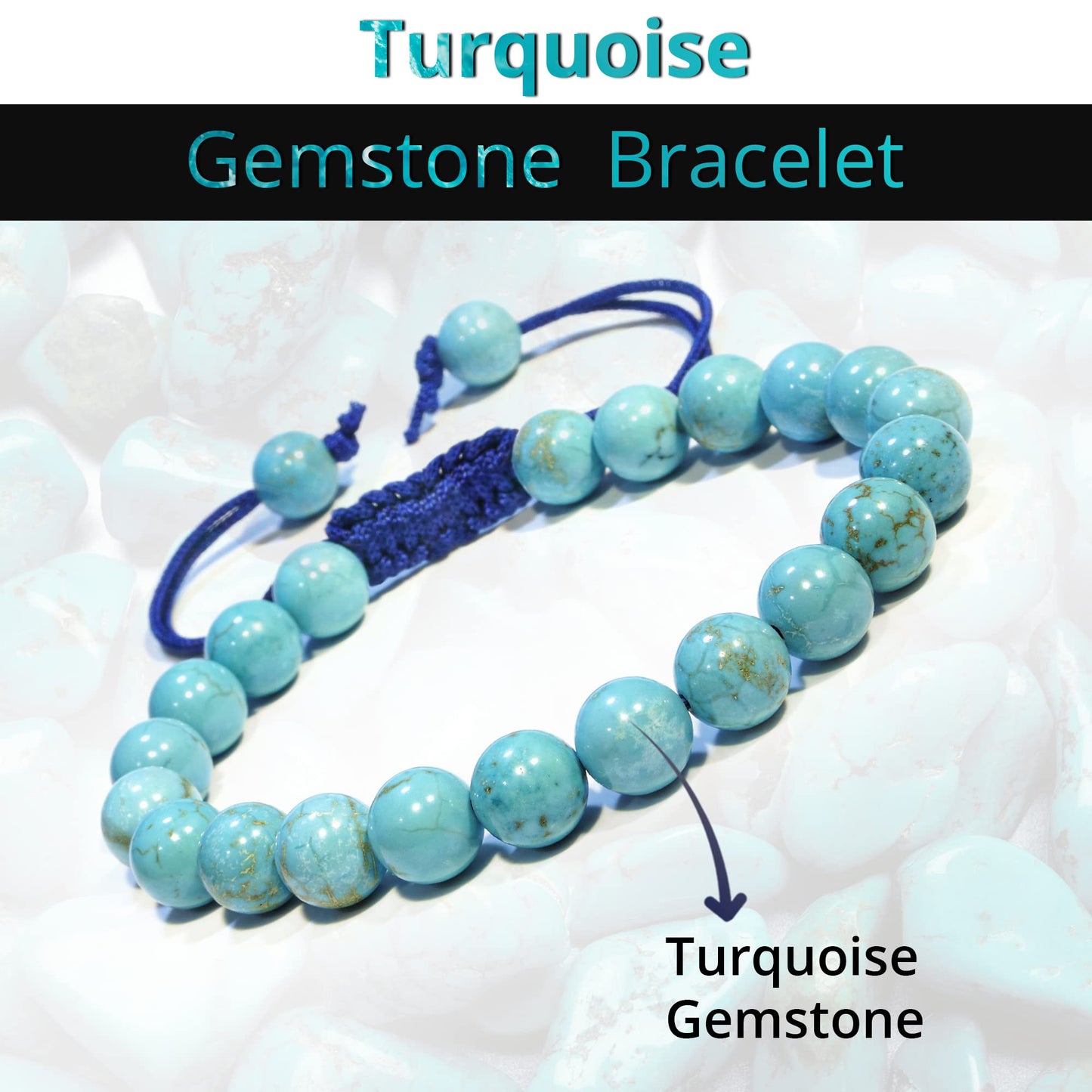 ANAYA AGATE Healing Crystal Bracelet – Chic Gemstone Bracelet for Men and Women – 8mm Round Bead Bracelets for Spiritual Healing, Protection, Positive Energy - Turquoise