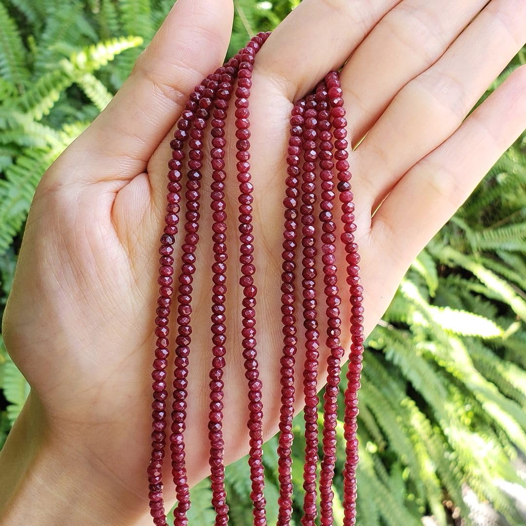Adabele 13.5 Inch Natural Garnet Red Quartz Healing Gemstone 3mm Small Tiny Faceted Rondelle Spacer Loose Stone Beads (130-140pcs) for Jewelry Making GH2R-3