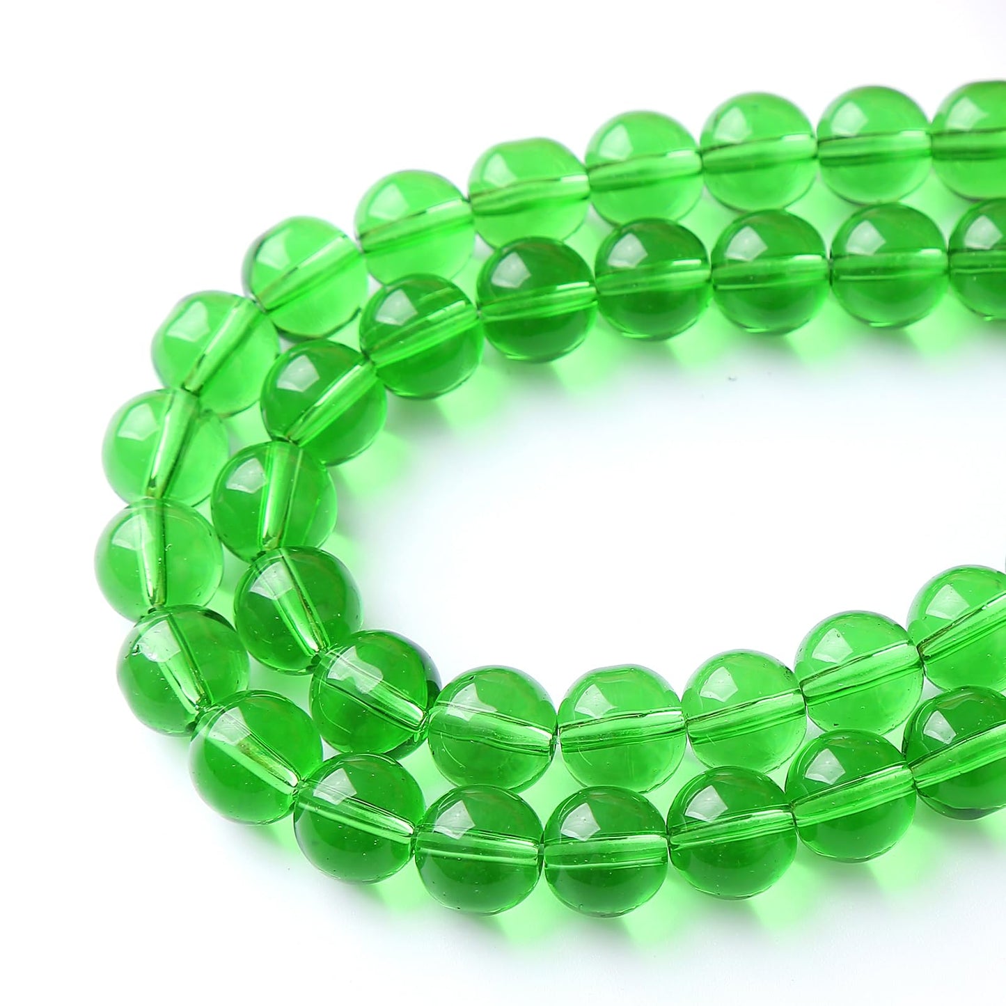 46pcs 8mm Smooth Green Crystal Glass Quartz Beads Round Loose Beads for Jewelry Making DIY Bracelet Necklace 15" Energy Healing Power Stone Beads(8mm, Green Crystal Glass)