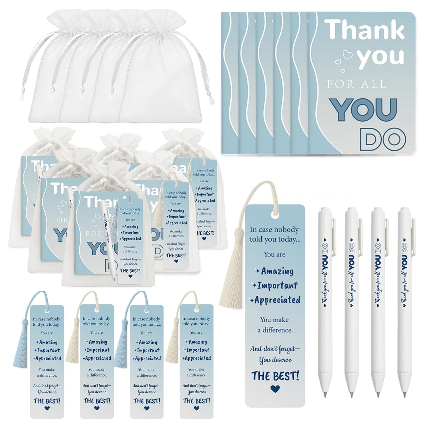 180 Pcs Employee Appreciation Gifts Bulk - 36 Set Bulk Thank You Office Gifts with Pocket Notebook, Bookmark, Organza Bag, Pen-Suitable for Colleagues, Teachers Team Appreciation Gift Christmas Gift