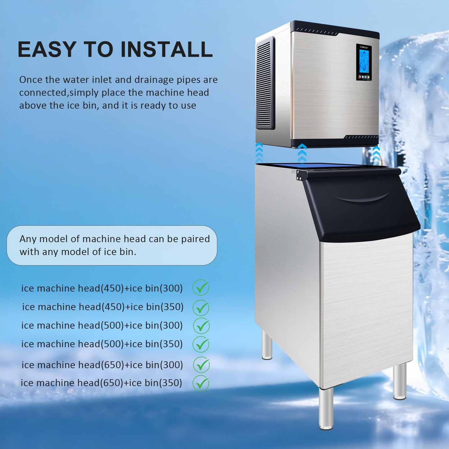 500lbs/24H Ice Machine Head Only, ETL Commercial Ice Maker for Restaurant, Ice Machine for Hotel, Ice Maker for Bar Cafe Shop Chains, DOE&CEC Energy-efficient,48 Hours Timer, Self-Cleaning