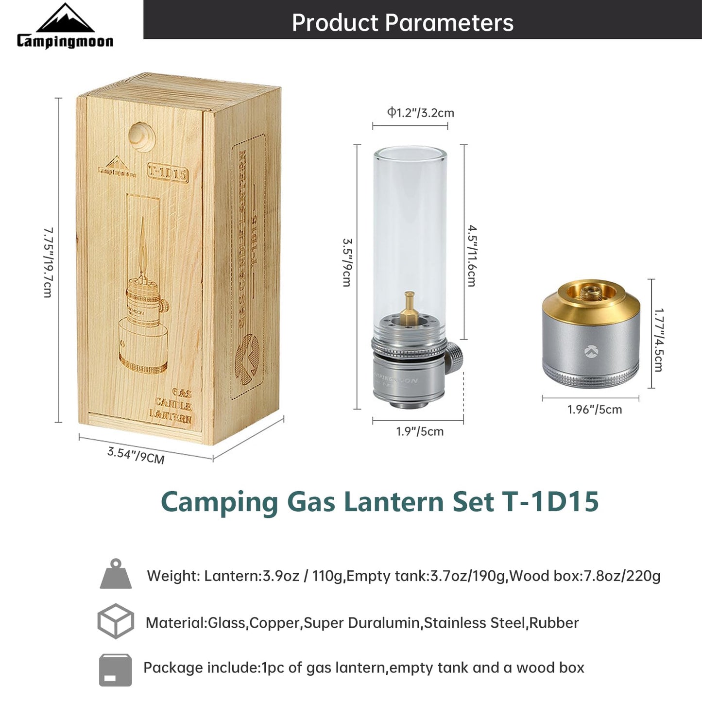 Campingmoon Camping Gas Lantern Outdoor Gas Tent Lamp with Empty Gas Tank Wooden Lantern Case