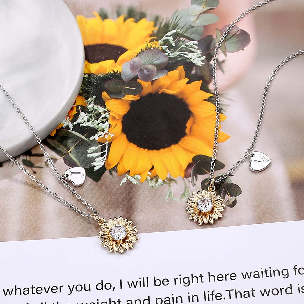 MONOZO Initial Sunflower Necklace for Women Trendy, 14k Gold Plated Sunflower Necklace Pendant CZ Heart Letter Initial Necklace You Are My Sunshine Sunflower Gifts Jewelry for Women K