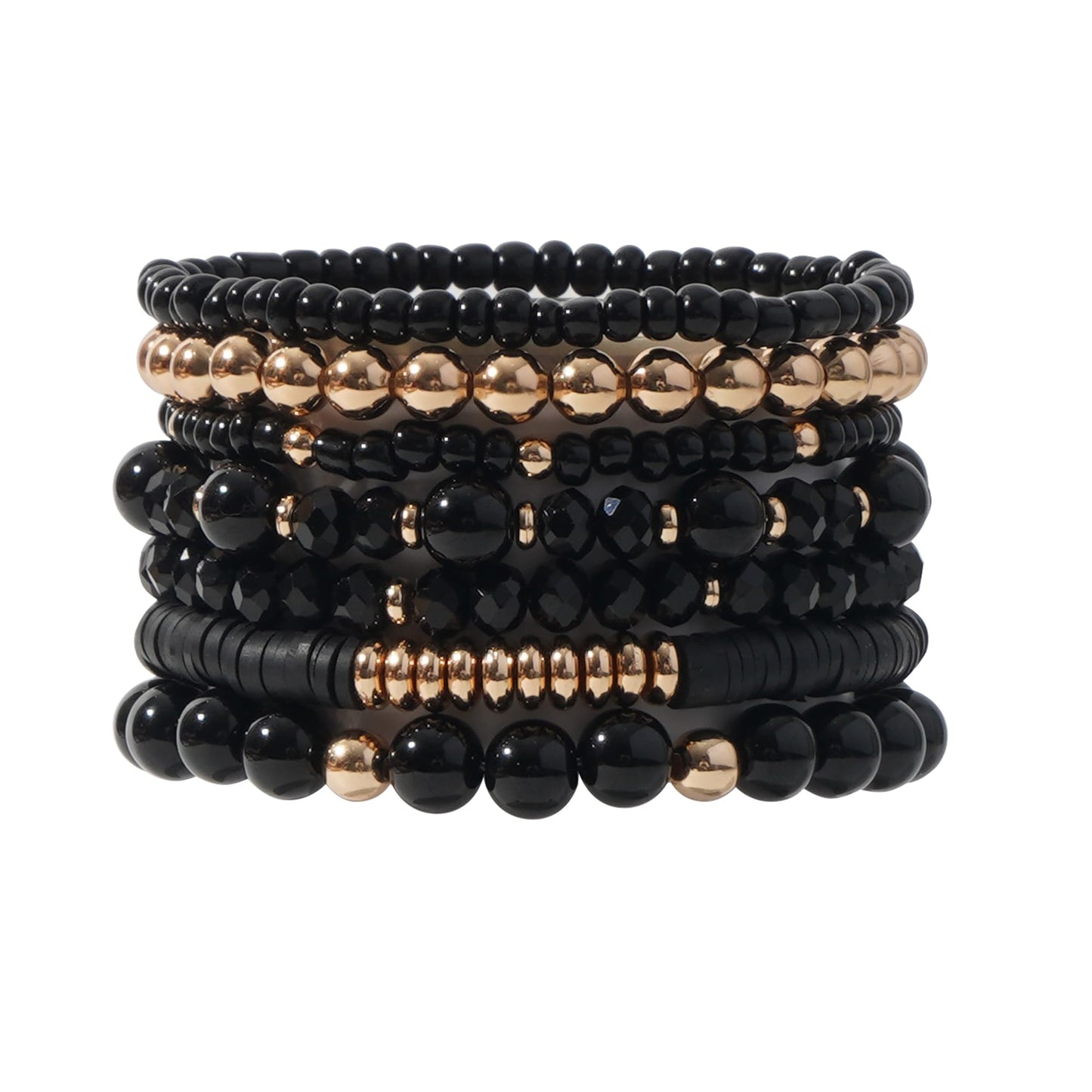 GOOJIDS Surfer Heishi Clay Bead Bracelets for Women Bohemian Stackable Gold Plated Beaded Stretch Bracelets Elastic Layering Friendship Bracelets Set Boho Jewelry