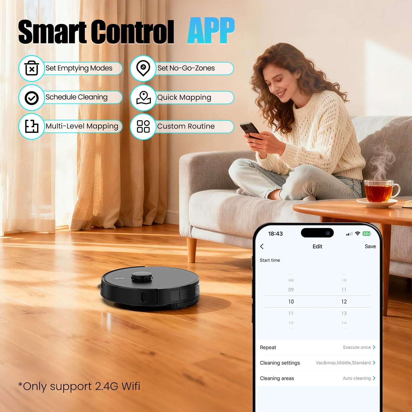 BOTLUXE E10+ Robot Vacuums and Mop, 75-Day Self-Emptying, 8000PA Suction, LiDAR Navigation, Home Mapping, APP ＆ Voice Control, 150Mins Runtime for Pet Hair, Hard Floors, Carpets