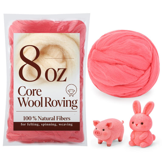 8 OZ Premium Merino Wool Roving, Soft Needle Felting Core Wool, Carded Felting Wool for Sculpting, Wool Dryer Balls & DIY Spinning, Ideal Felting Supplies for Beginners, Pink