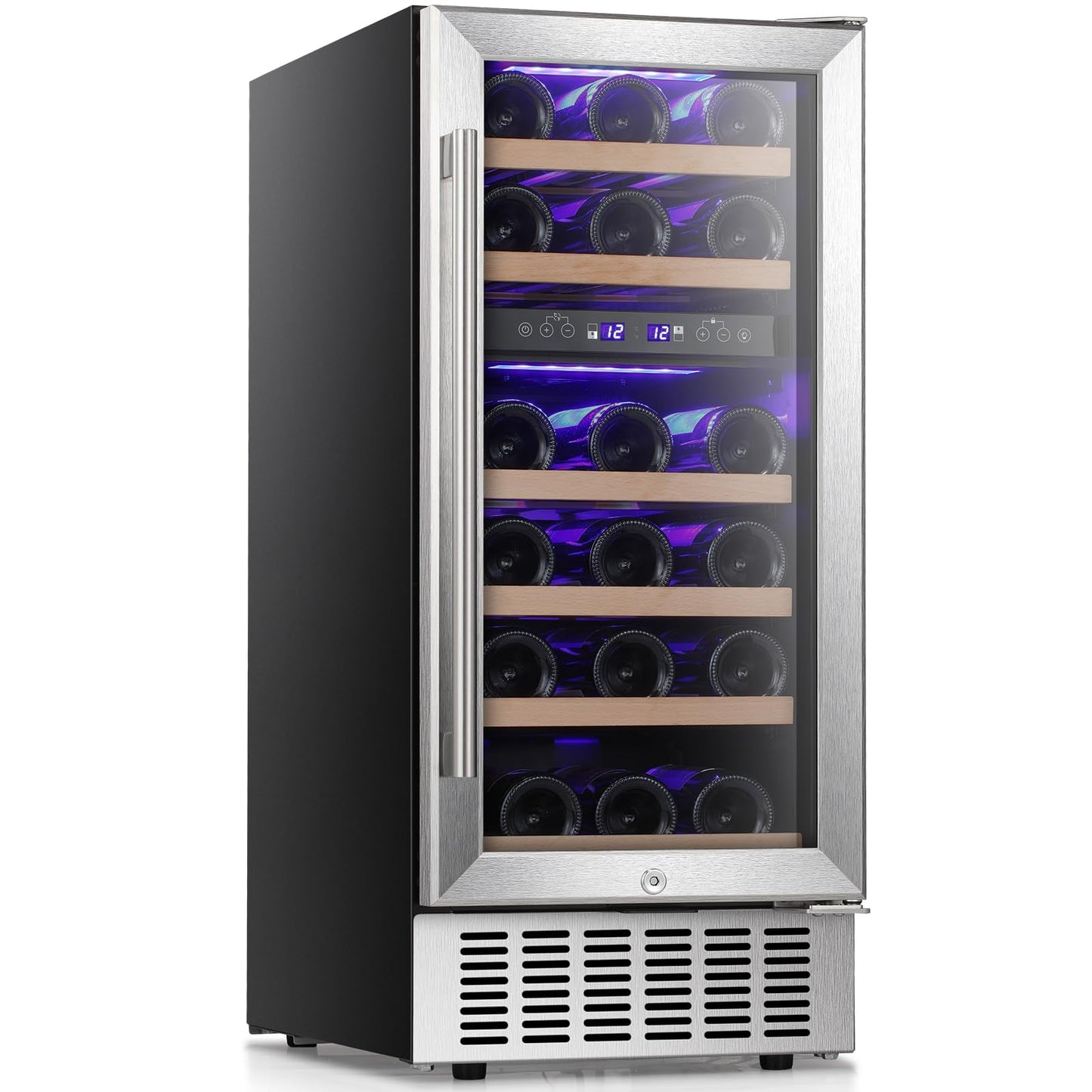 Antarctic Star Wine Fridge 15" Wine Cooler Under Counter Beverage Refrigerator Beer Mini Fridge 28 Bottles Dual Zone Built-in Freestanding Stainless Steel Double-Layer Tempered Glass Door