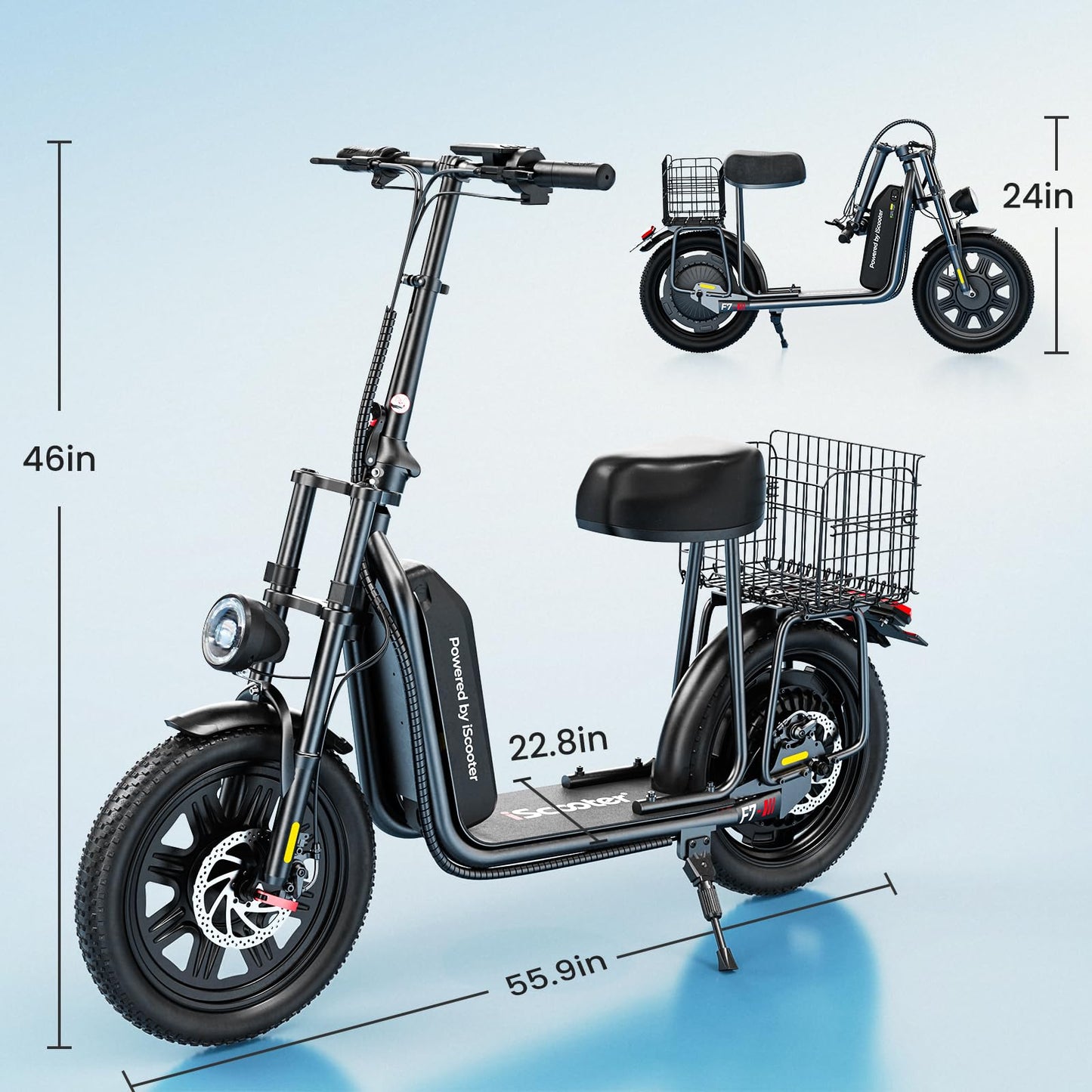 iScooter F7 Electric Scooter Adults, 28 MPH Top Speed & 45 Miles Range, 16'' Fat Tire Scooter for Adults, Detachable Seat & Adjustable Handlebar, 1000W Powerful Motor Electric Scooter with Seat