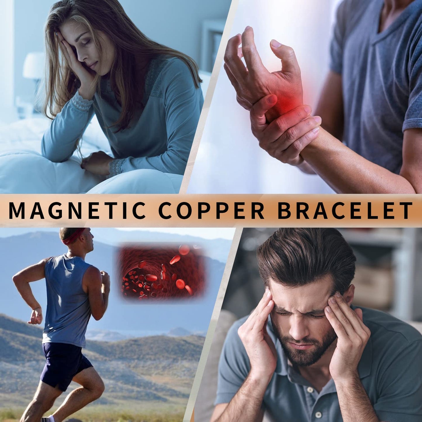 MagEnergy Copper Bracelet for Men and Women, 99.9% Pure Copper Magnetic Bangle with 8pcs 3500 Gauss Magnets,6.8" Adjustable Copper Cuff