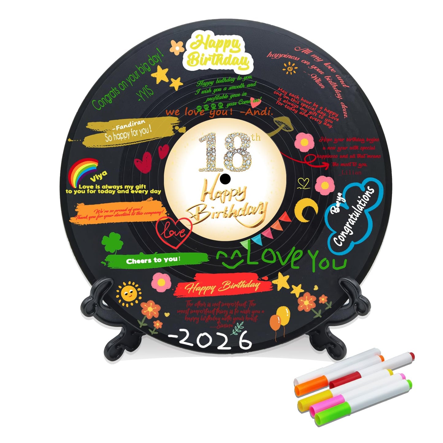 Vinyl Record Sweet 18 Birthday Decorations 11.6"X11.6", 18th birthday decorations Party Favor Sign Poster, 18th Birthday Guest Book Alternative, Great Sweet 18 Gifts for Girls or Boys (18 Years Old)