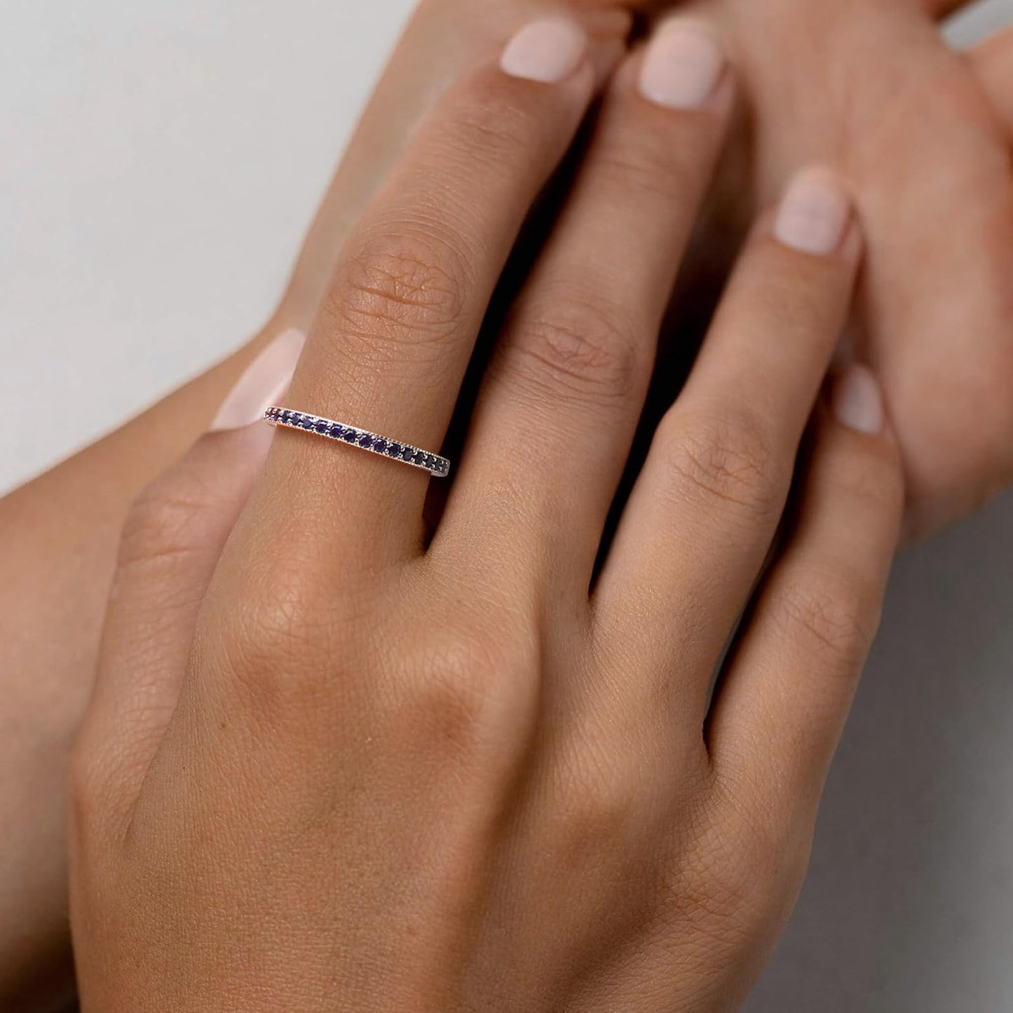 AGRULE Sapphire Eternity Band Stackable Wedding Rings for Men Women Sterling Silver Polished Finish September Birthstone Rings Saphire Ring Size 8