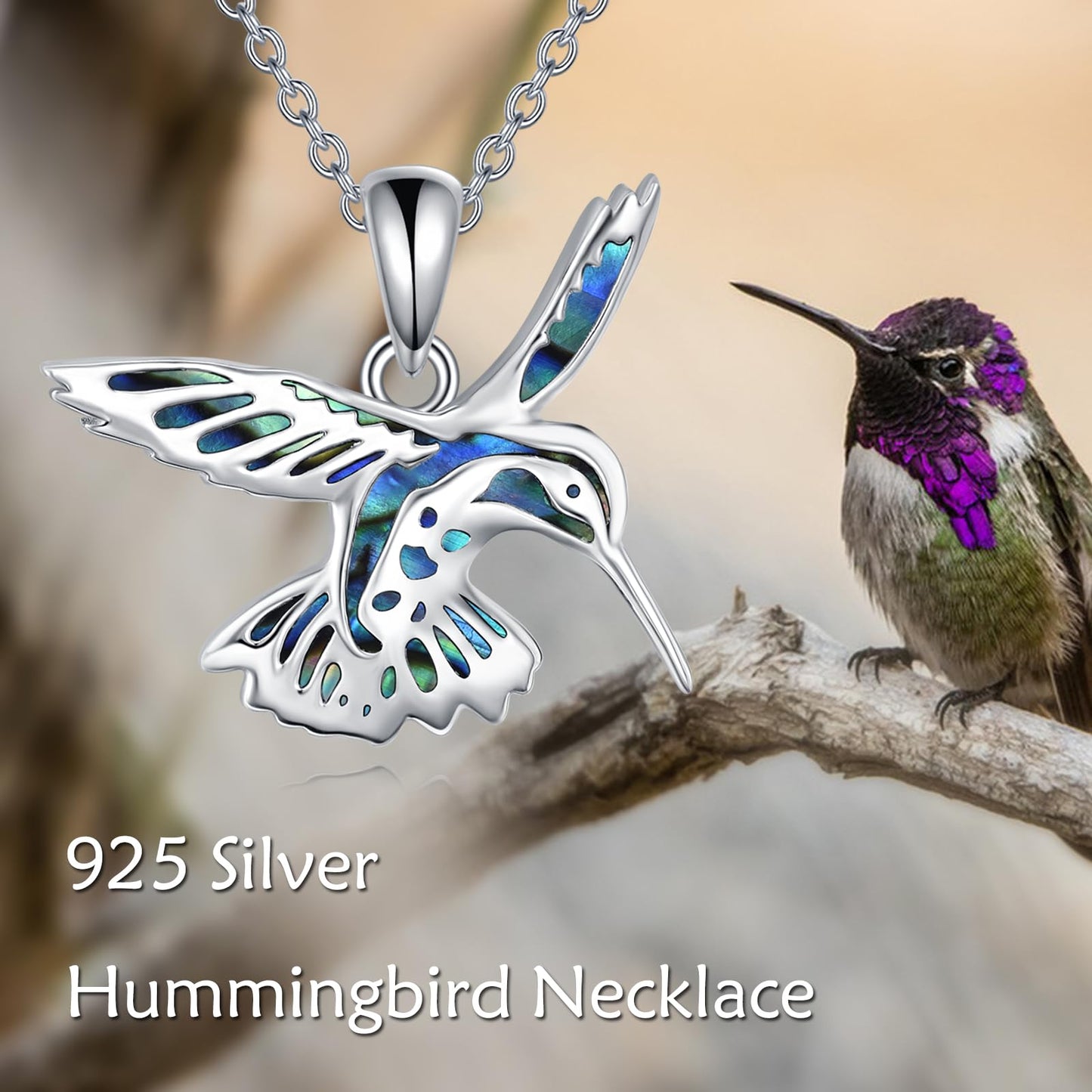 KQF Hummingbird Necklace Abalone Shell 925 Sterling Silver Hummingbird Pendant Jewelry Gifts for Women Mom