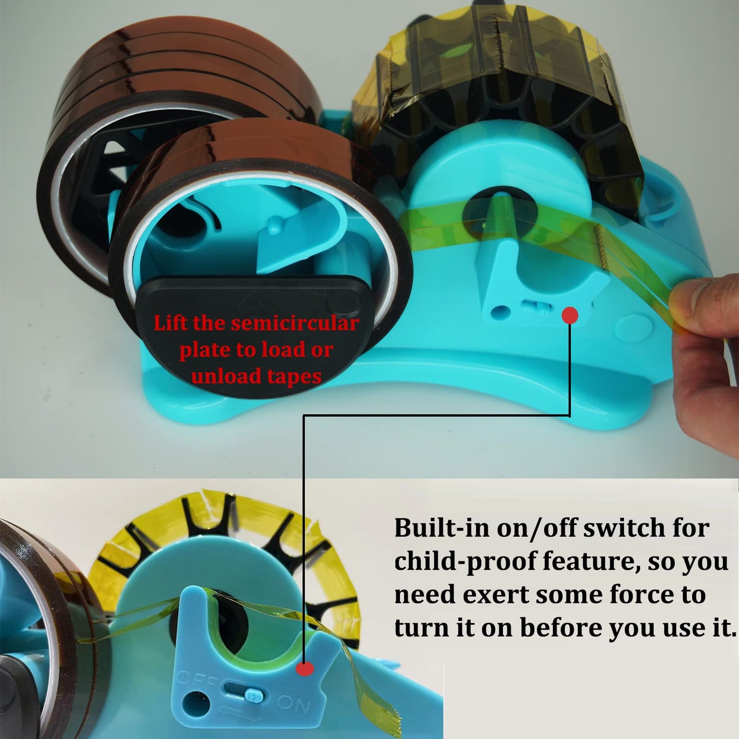 SHDSL Blue Heat Tape Dispenser Sublimation - Multiple Roll Cut Heat Tape Dispenser to PreCut Heat Transfer Tape Heat Resistant Tape, Semi-Automatic Tape Dispenser 3" & 1" Core for Scotch Tapes