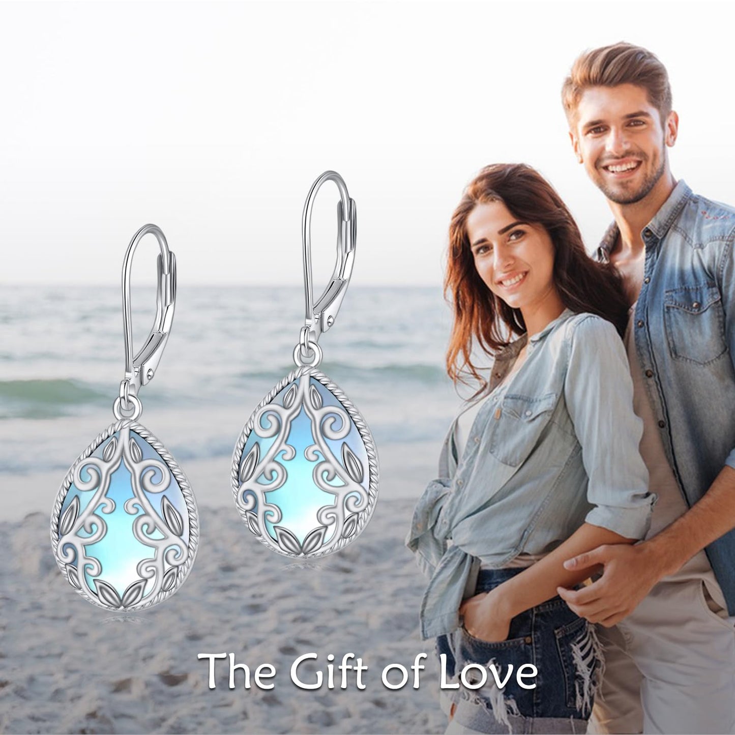 Filigree Earrings for Women 925 Sterling Silver Moonstone Drop Teardrop Earrings Jewelry Gifts for Women