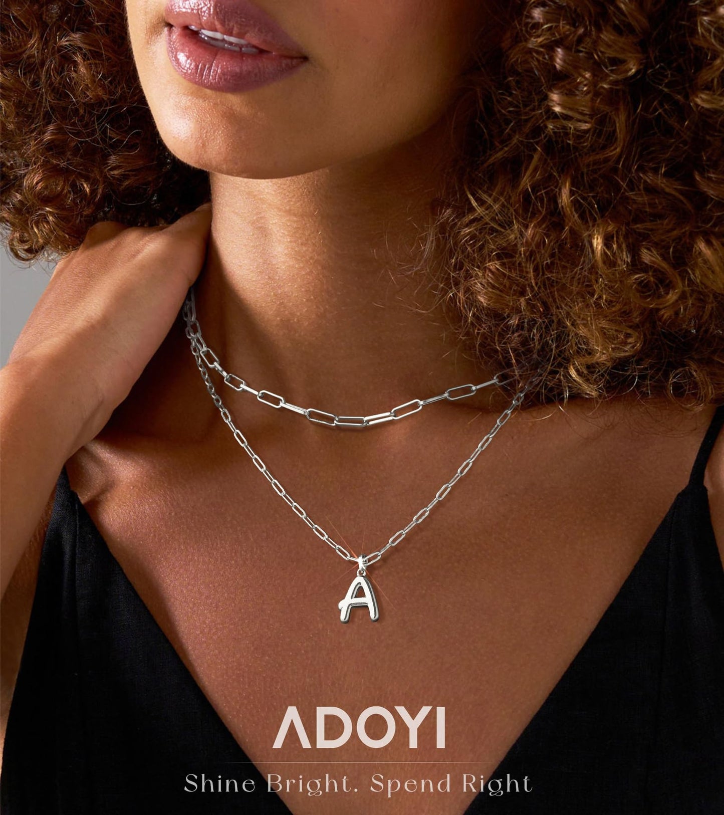 adoyi Silver Initial Necklace for Women 14k Gold Plated Layered Bubble Letter Necklaces Trendy Jewelry Chain Name B Pendant Necklace Stack Birthday Valentines Gifts