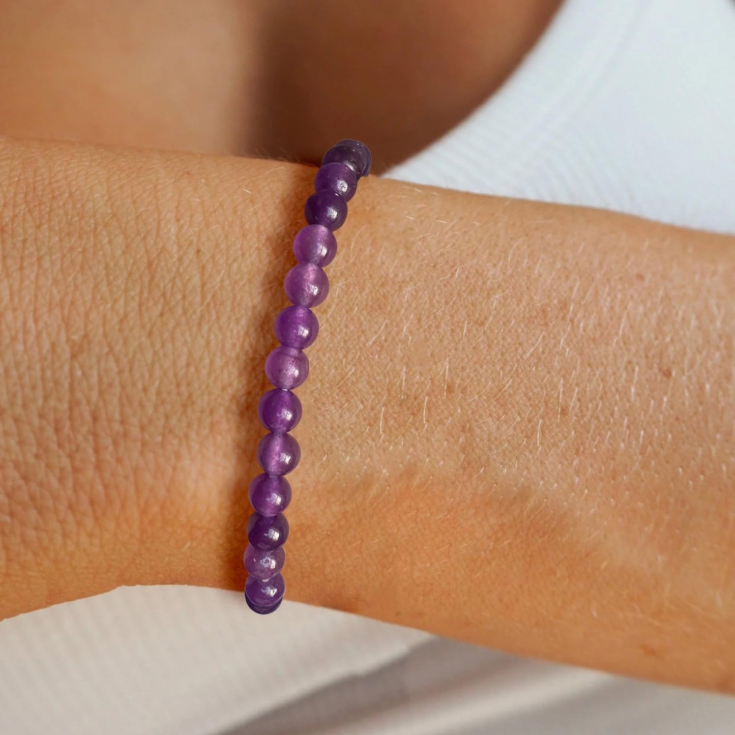 Bolinailo Crystal Beaded Bracelets for Women 6mm Amethyst Bead Handmade Gemstone Stretch Elastic Bracelet Natural Stone Crystal Healing Reiki Spiritual Jewelry Gifts