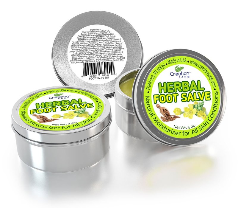 Foot Salve - Large 4 Oz Tin of Herb Foot Balm Cream Ointment - Mejor cuidado de Los pies With Peppermint & Tea Tree by Creation Farm