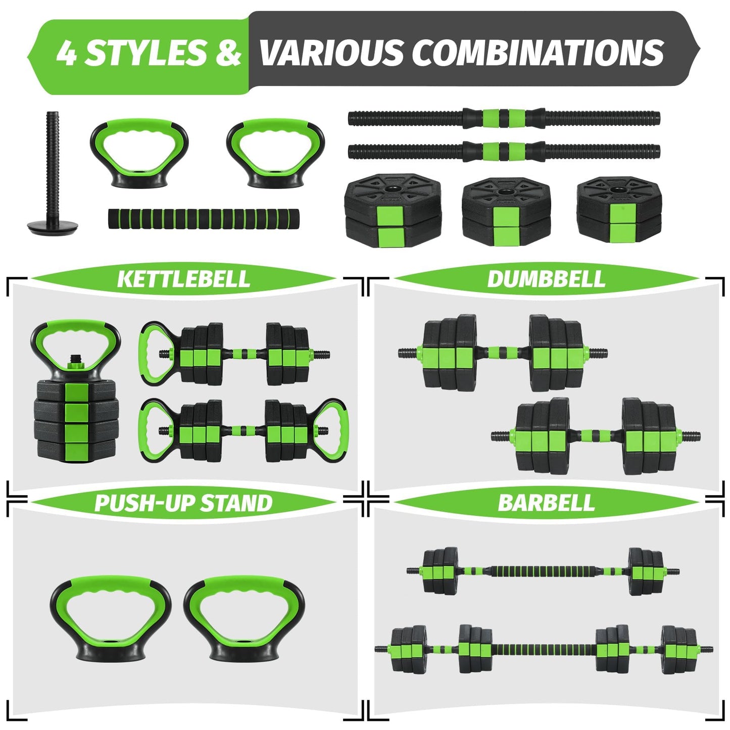 Adjustable Dumbbells Set 44/66/88LB, 4-in-1 Free Weight Set with Barbell Connector, Used As Dumbbells/Barbell/Kettlebell/Push-Up Stand, Strength Training Equipment for Home Gym for Men, Women & Youth