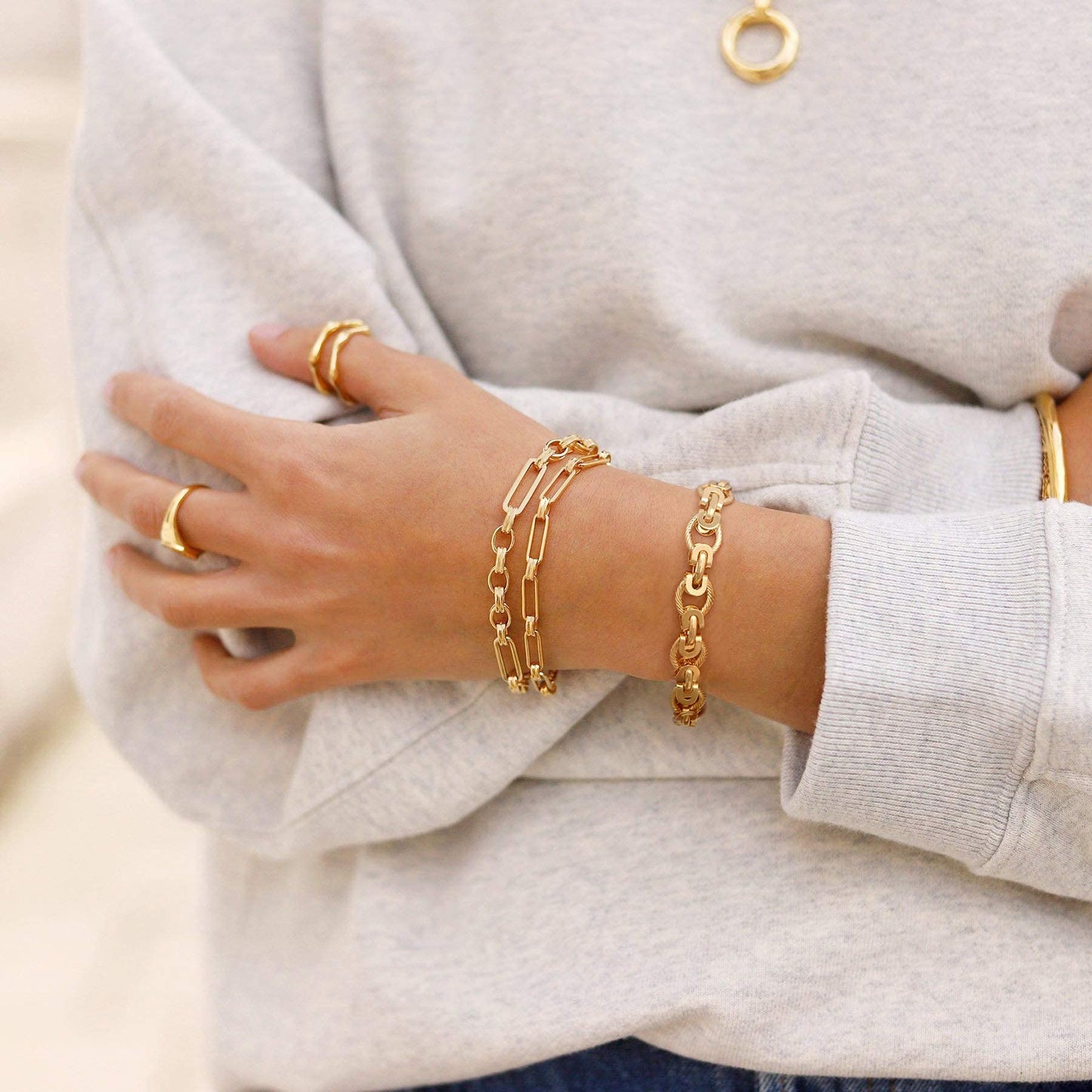 SOFYBJA 18k Gold Plated Personalized Chunky Cuban Oval Link Chain Bracelets for Women Rope Bracelet Handmade Jewelry for Women