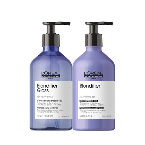 L'Oréal Professionnel Paris Blondifier Clarifying Shampoo & Conditioner Set - Restores Color -Treated Hair, Enhances Shine & Fights Brass, For Blonde or Bleached Hair