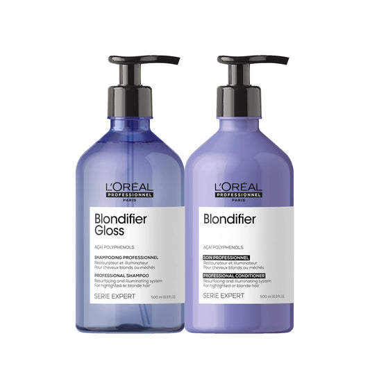 L'Oréal Professionnel Paris Blondifier Clarifying Shampoo & Conditioner Set - Restores Color -Treated Hair, Enhances Shine & Fights Brass, For Blonde or Bleached Hair