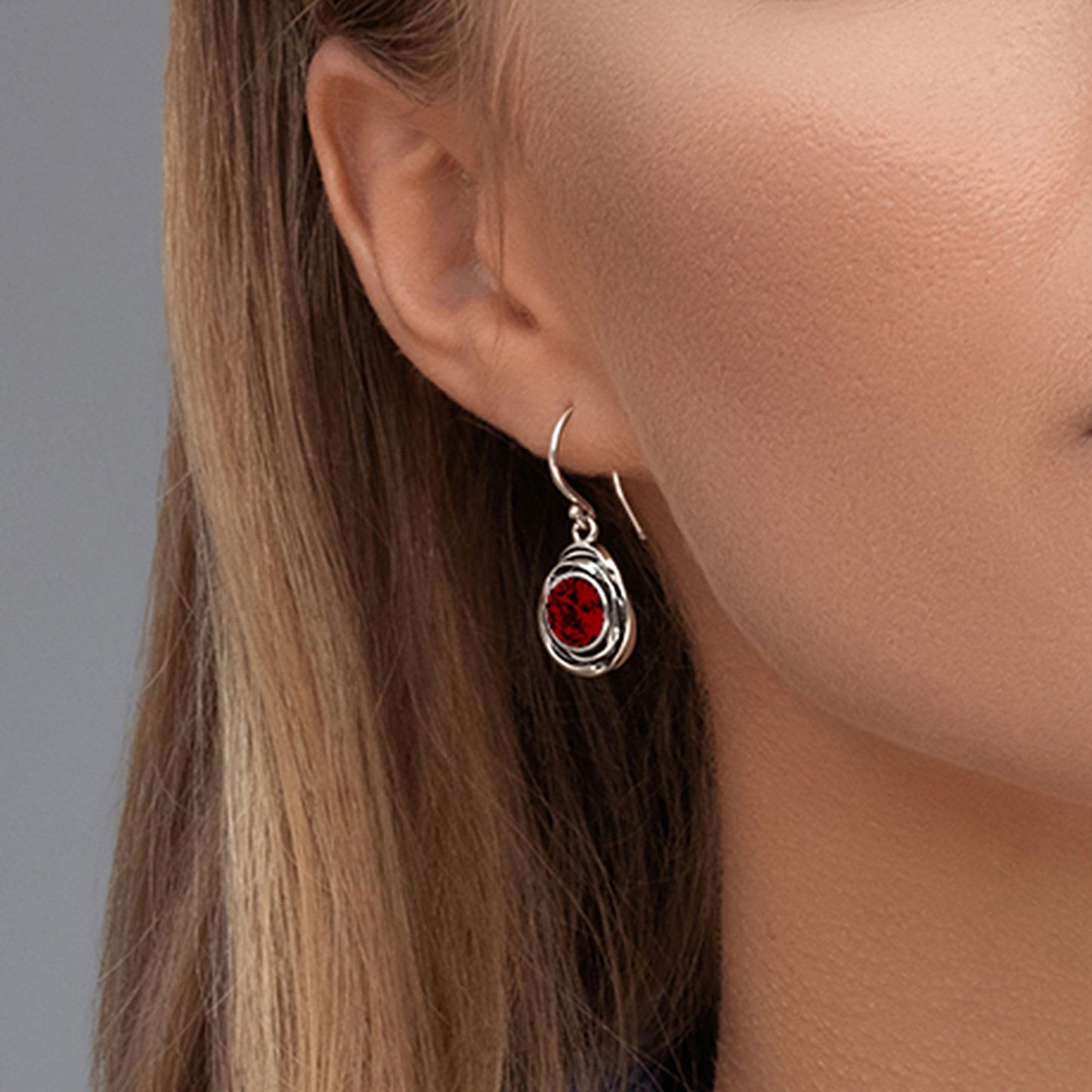 JEAN RACHEL JEWELRY 925 Sterling Silver Dangle Earrings for Women-Wire Wrap with Bezel Set Cubic Zirconia Vintage Design-Hypoallergenic,Lead&Nickel Free-Artisan Handcrafted Statement Earrings,Garnet