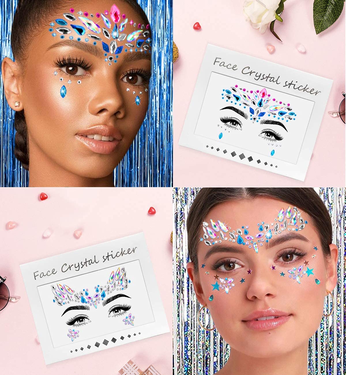 iMethod Face Jewels and Body Glitter - Face Gems, Mermaid Face Jewels Stick On, Holographic Cosmetic Face Glitter, for Festival Holiday Costumes & Halloween Alien Makeup, 12 Pcs