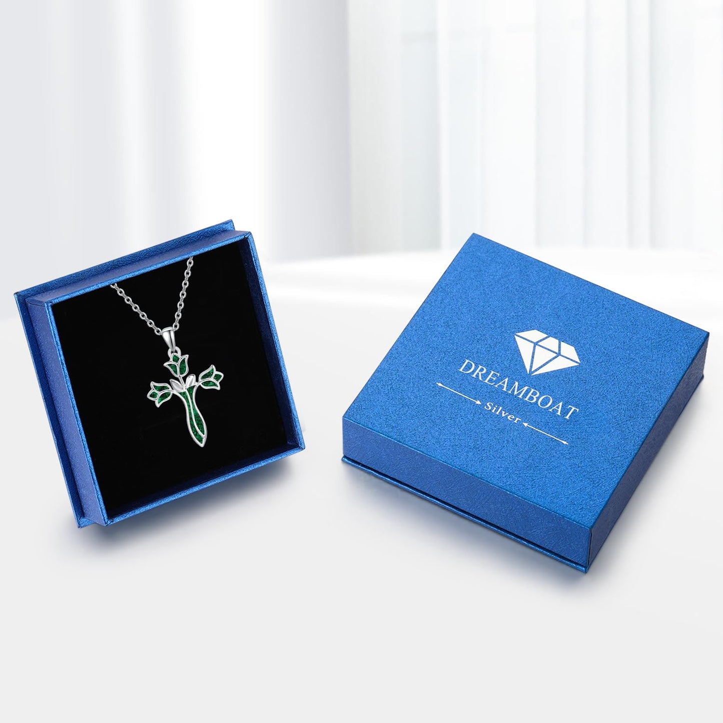 Dreamboat Malachite Cross Necklace for Women Sterling Silver Cross Pendant Christian Necklace Tulip Rose Faith Confirmation Gifts Religious Jewelry for Mom