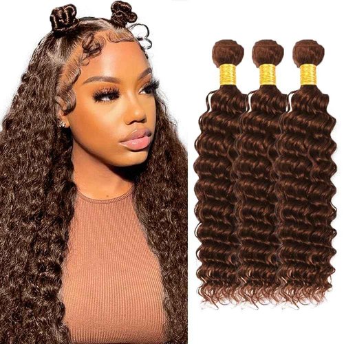 Habiliana Bundles Human Hair 22 24 26 Inch Deep Wave Dark Brown 4 Human Hair Bundles 11A Unprocessed Brazilian Virgin Quick Weave Hair Extensions for Black Women