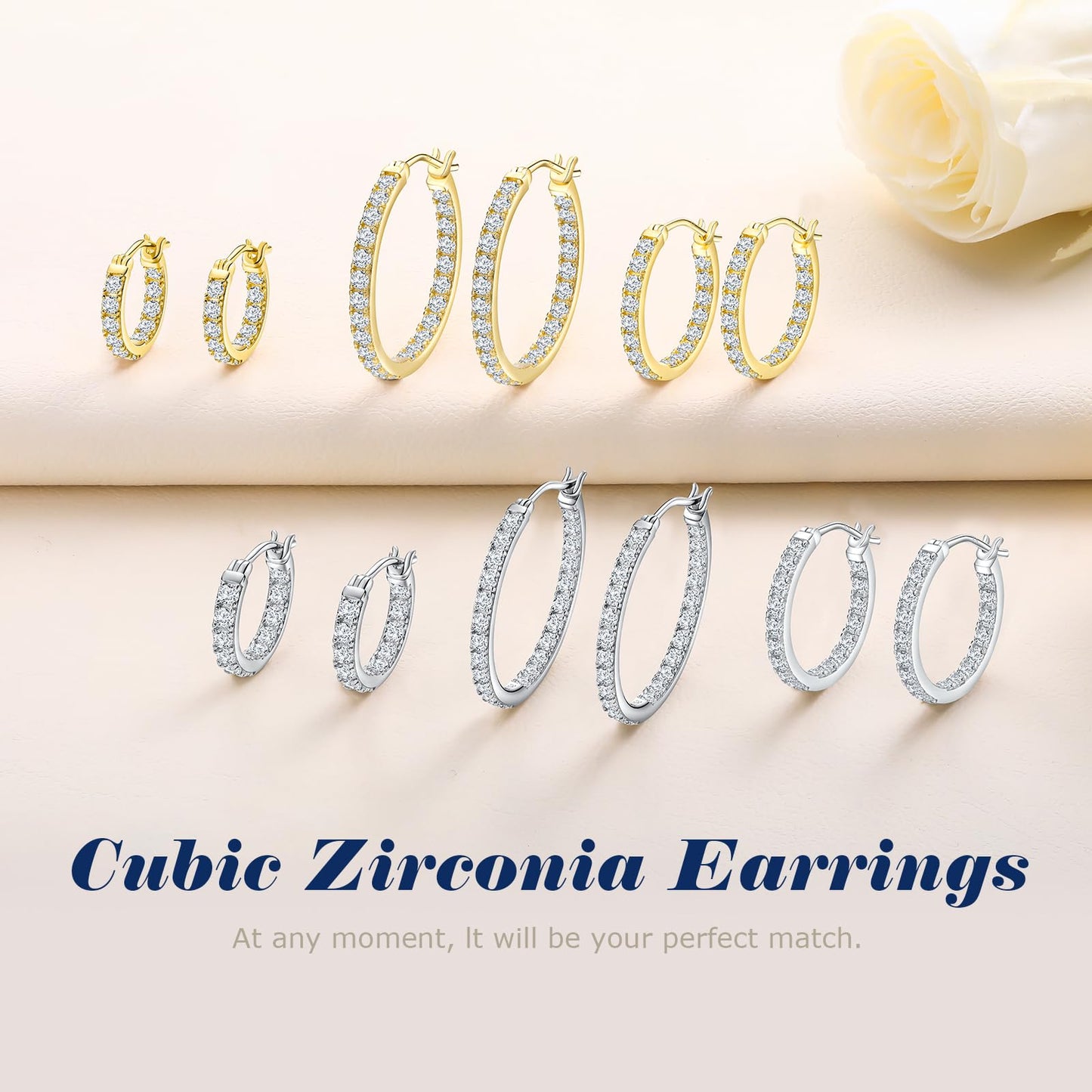 AGRULE 14K Yellow Gold Plated Chunky Huggie Earrings Sparkling Gemstone Sterling Silver Hypoallergenic Lightweight 15mm Diamond Hoop Earrings for Women