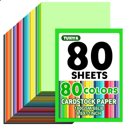 80 Sheets 8.5" X 11" Colored Cardstock, 80 Assorted Colors 180 GSM/65 LB Construction Paper Card Stock Printer Paper for Printing, Card Making, DIY Crafts, Kids School Supplies,Party Decorations