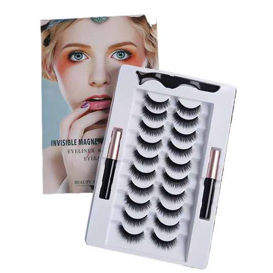 Magnetic Eyelashes Kit: 10 Pairs + 2 Liners | Glue-Free 3D Lashes | Sweat & Tear Proof | Reusable 100+ Wears | $0.06 Per Use | Beginner Friendly