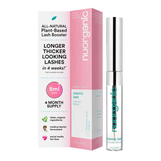 nuorganic 'Cosmic Lash' Eyelash Serum for Growth, Prostaglandin-Free, Natural, Longer, Thicker Lashes, Vegan, Hormone-Free, Lasts 4 Months, XL Bottle, 0.30 fl. oz / 8ml
